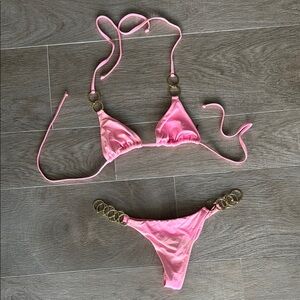 Pink beach bunny tie-dye Bikini Set with Gold Accents